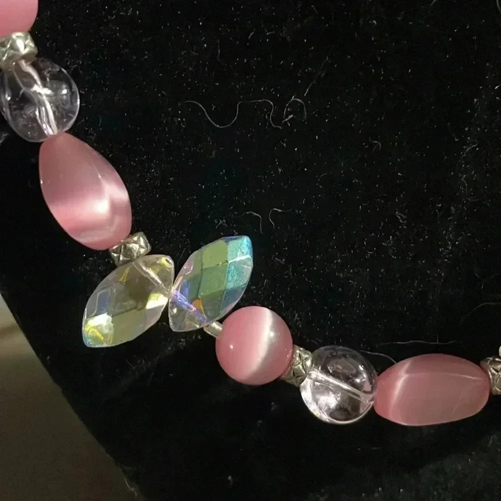 Vintagee moonstone crystal glass beaded necklacece